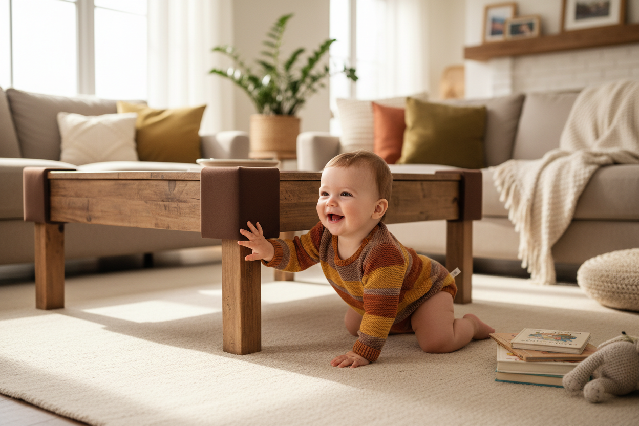 Soft Baby Proofing Corner Guards & Edge Protectors - Pre-Taped Table Corner Protector, Child Safety Furniture Bumper, Sharp Corner Cushions, 8 Pack, Brown