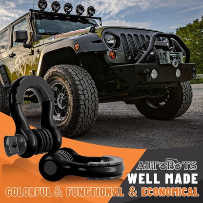 Bow Shackles 3/4" D Ring Shackle (2 Pack), 48,000Ib Break Strength with 7/8" Pin, 2 Isolator and 4 Washers Kit for Offroad Vehicle Truck Recovery Black