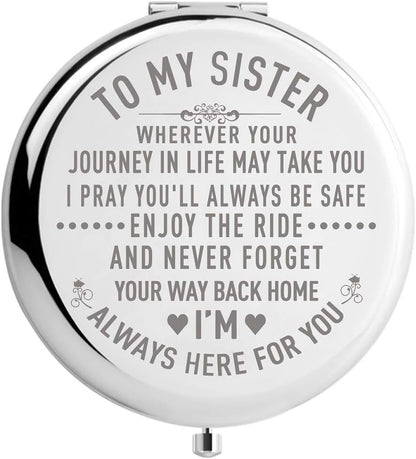 Sister Gifts from Sister Brother, Sisters Birthday Gift Ideas, for Girls, Engraved Gifts for Mothers Day, Graduation Present for Her (Silver, to My Sister 2.6Inch)