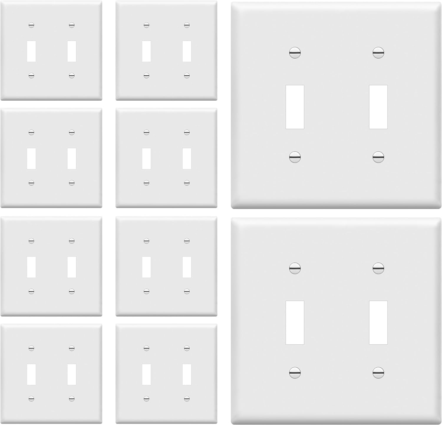 Double Toggle Light Switch Wall Plate, Size 2-Gang 4.50" X 4.57", Unbreakable Polycarbonate Thermoplastic, 8812-W-10PCS, White (10 Pack)