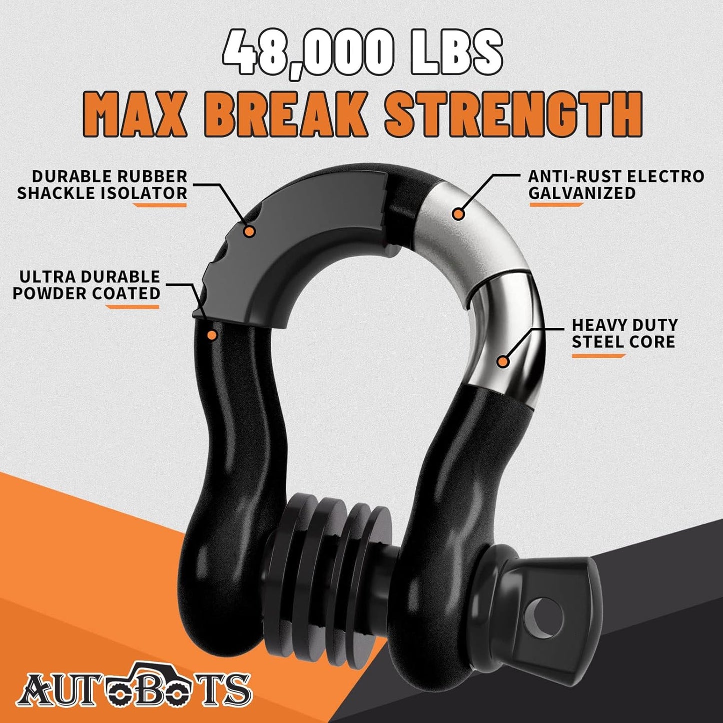 Bow Shackles 3/4" D Ring Shackle (2 Pack), 48,000Ib Break Strength with 7/8" Pin, 2 Isolator and 4 Washers Kit for Offroad Vehicle Truck Recovery Black